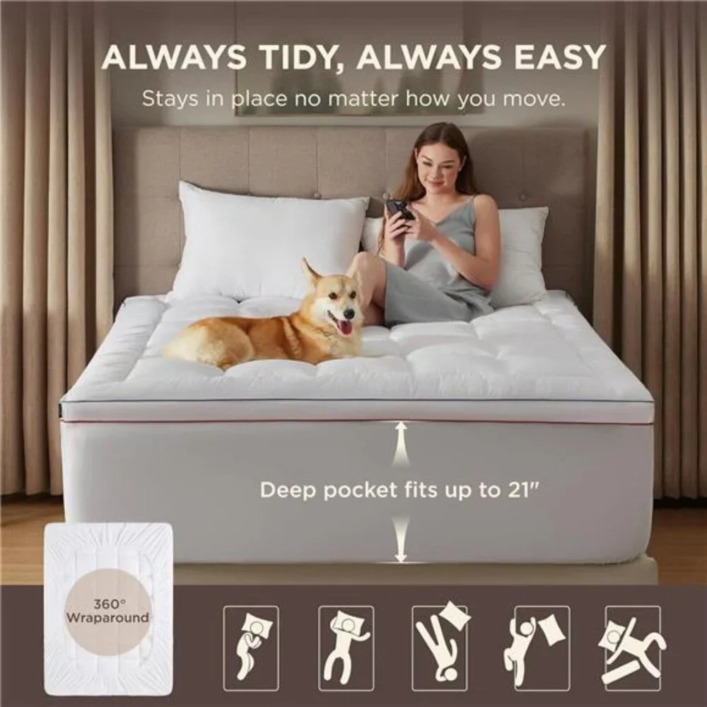 Queen Mattress Topper - Extra Thick Mattress Pad Cover with Deep Pocket Soft